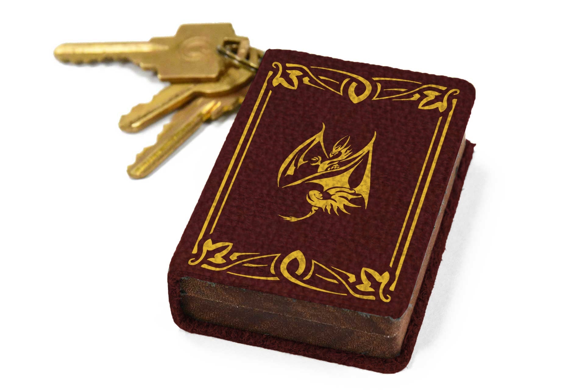 Crimson Leather Keychain Spellbook Dice Box - Elderwood