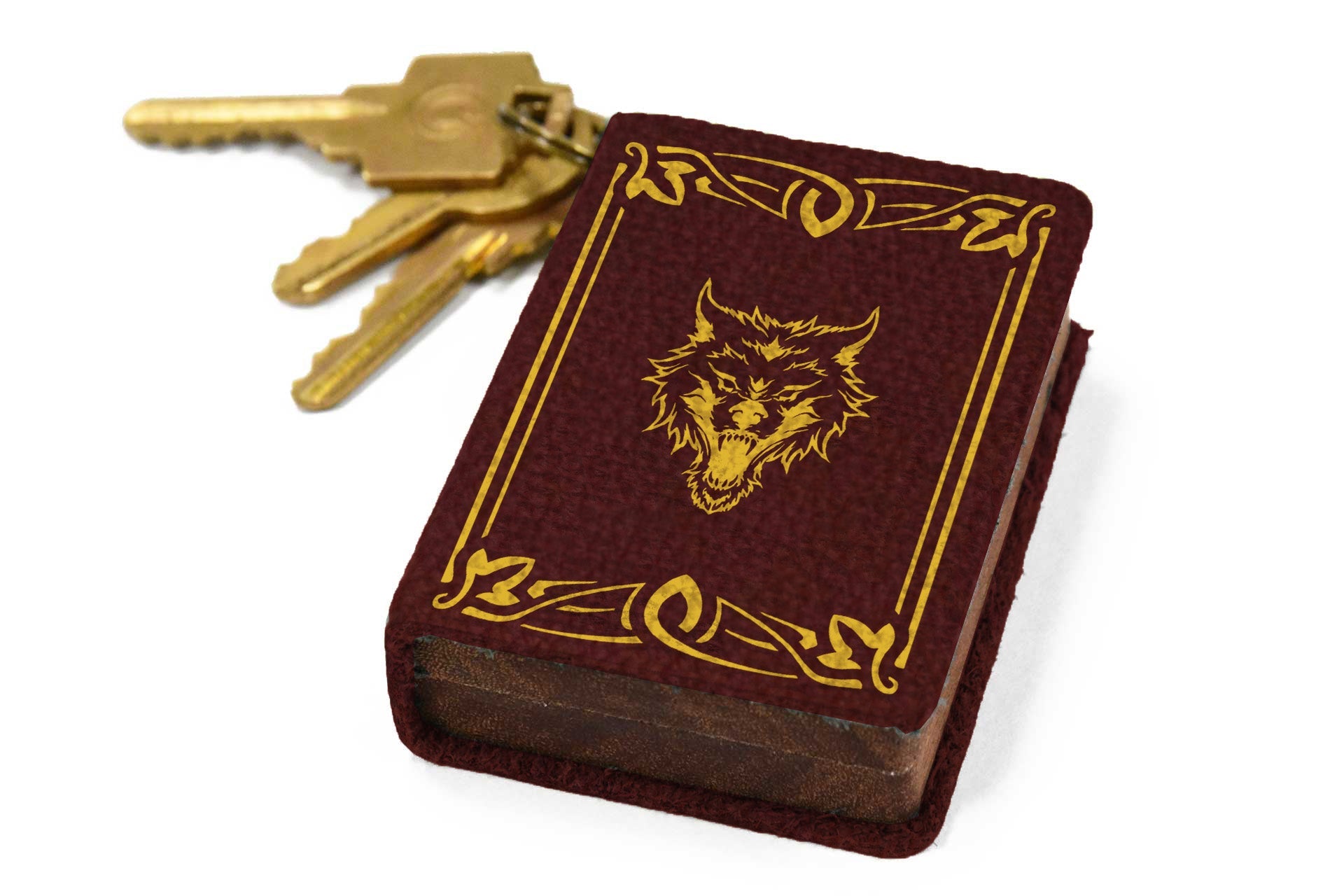 Crimson Leather Keychain Spellbook Dice Box - Elderwood