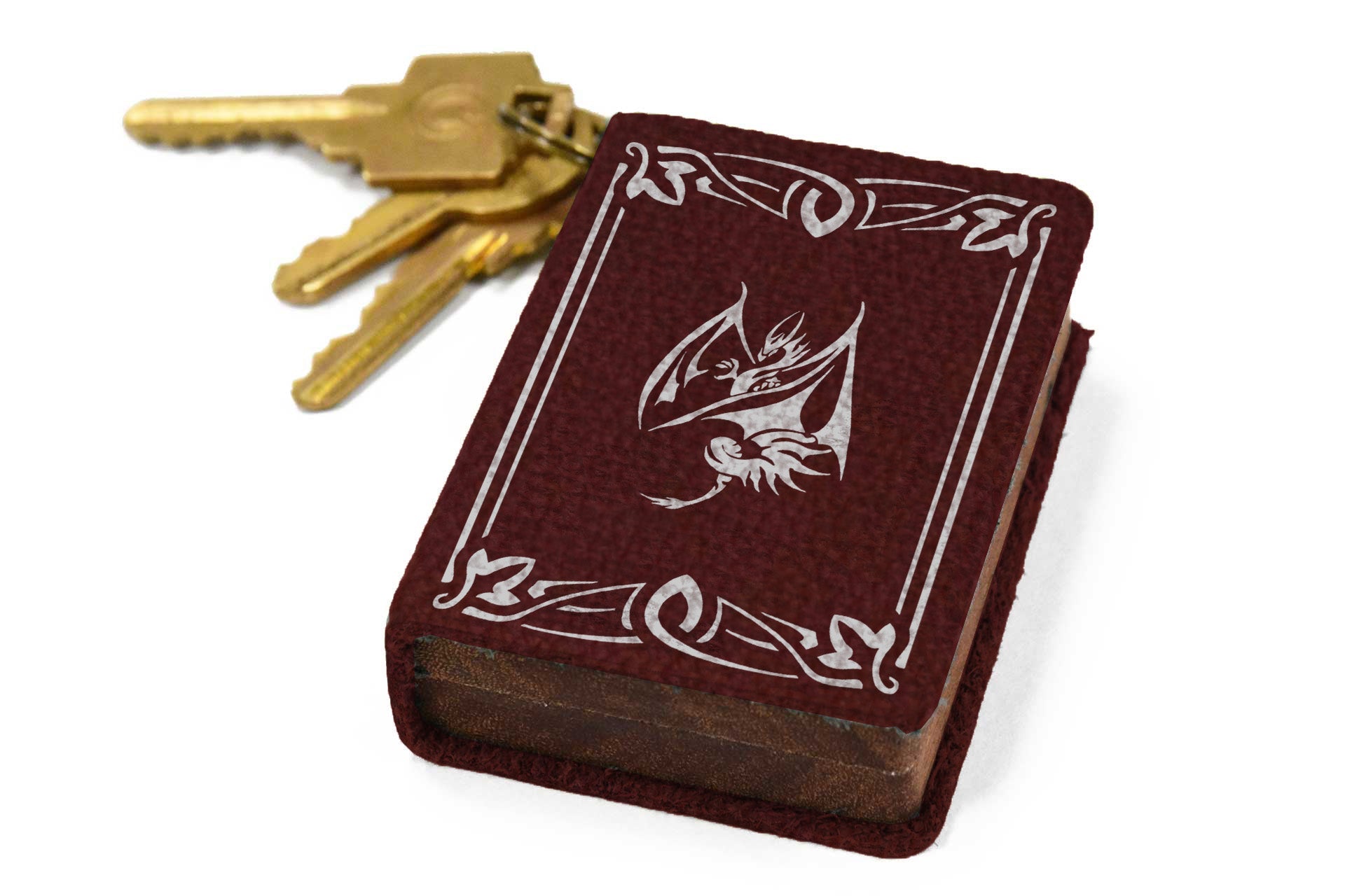 Crimson Leather Keychain Spellbook Dice Box - Elderwood