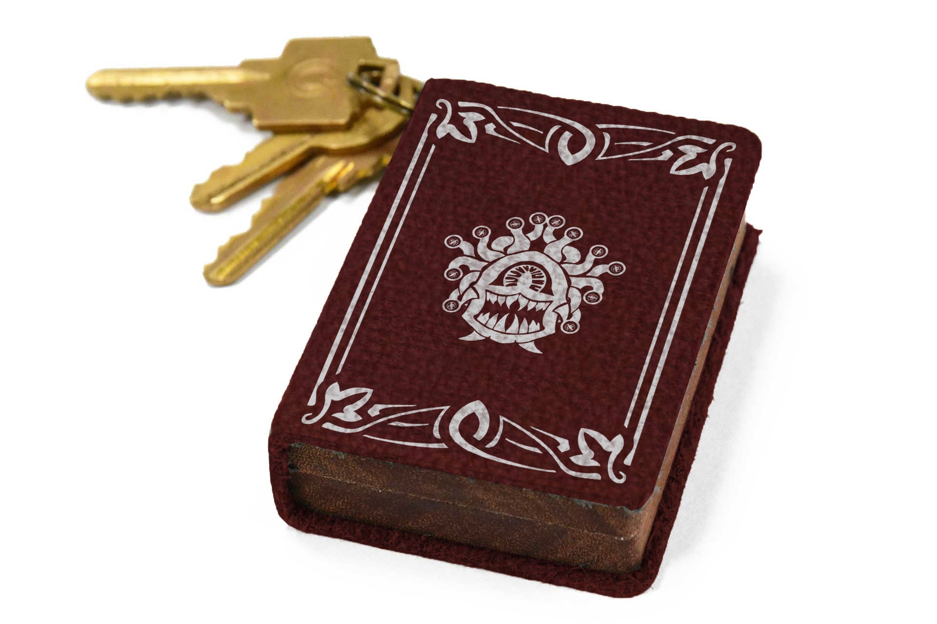 Crimson Leather Keychain Spellbook Dice Box - Elderwood