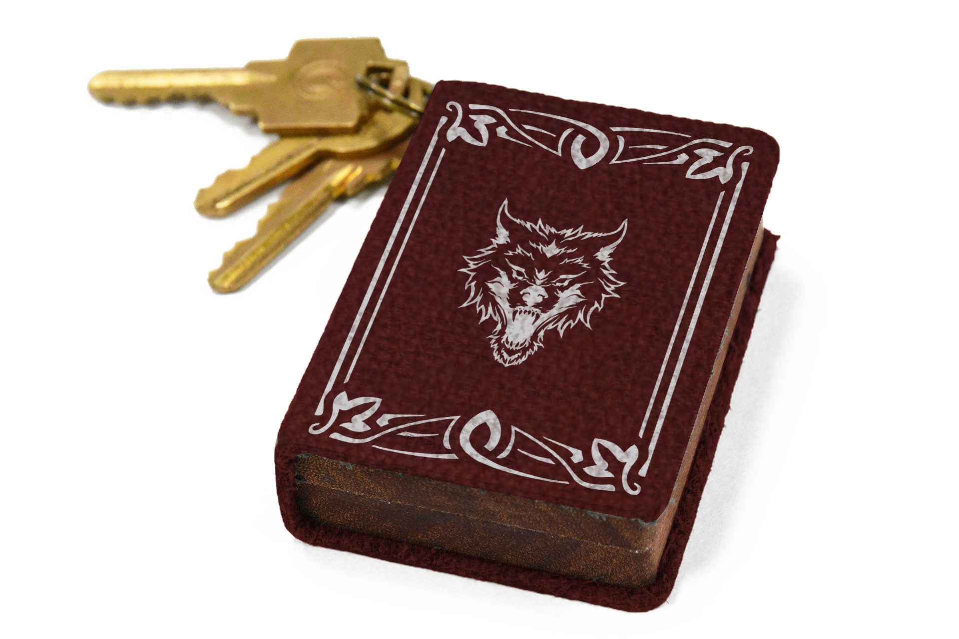 Crimson Leather Keychain Spellbook Dice Box - Elderwood