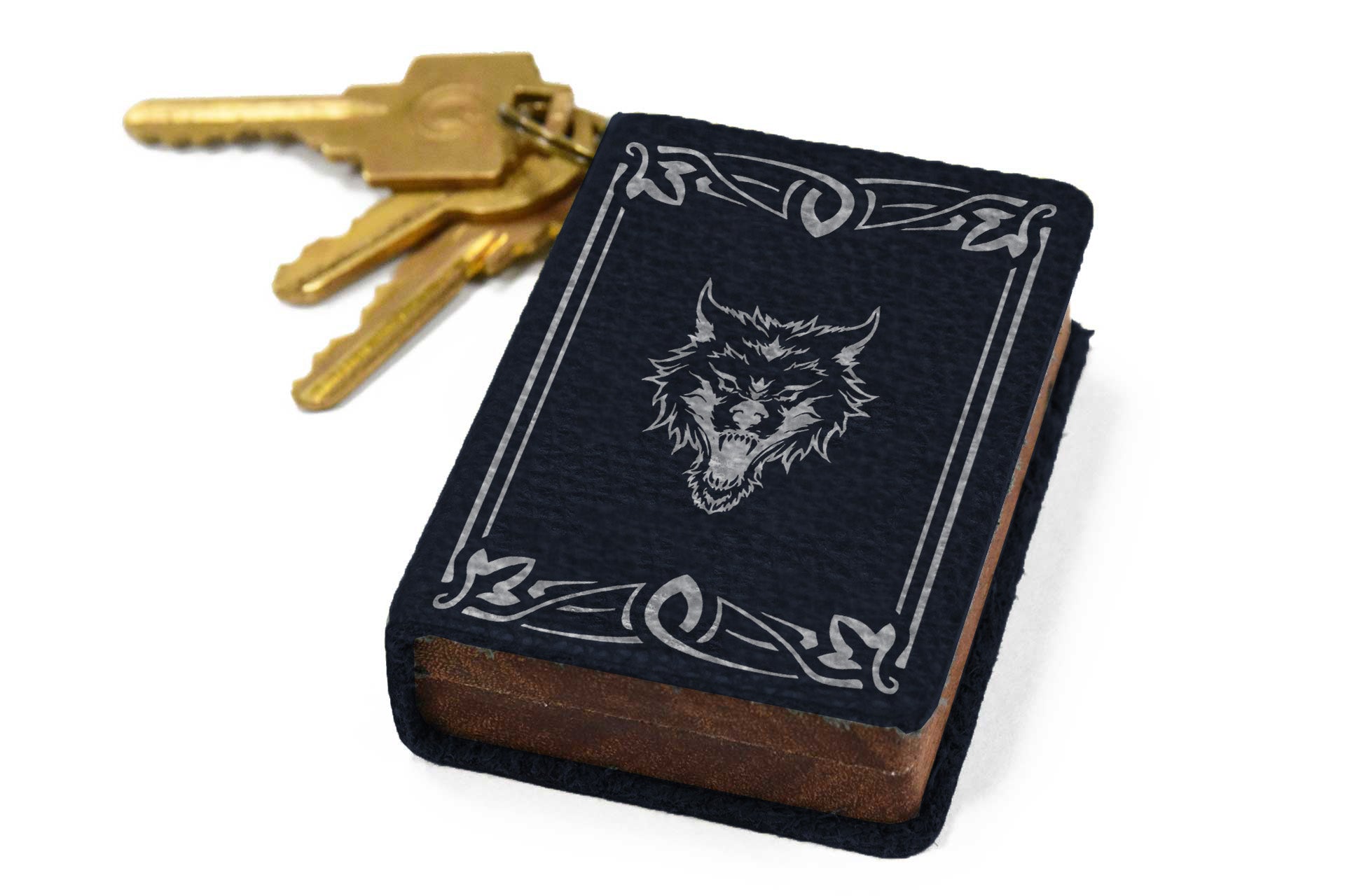 Lapis Leather Keychain Spellbook Dice Box - Elderwood