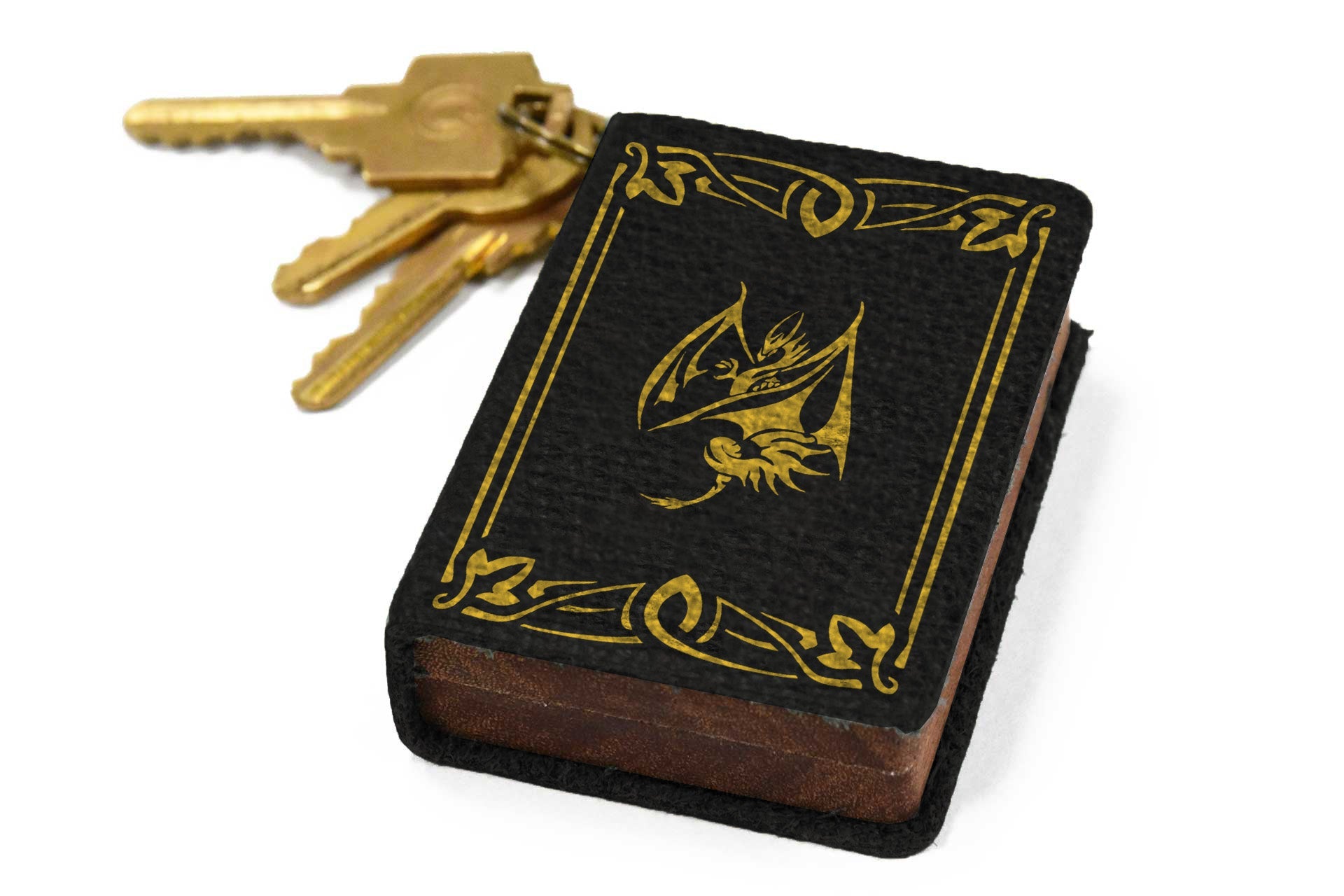 Onyx Leather Keychain Spellbook Dice Box - Elderwood